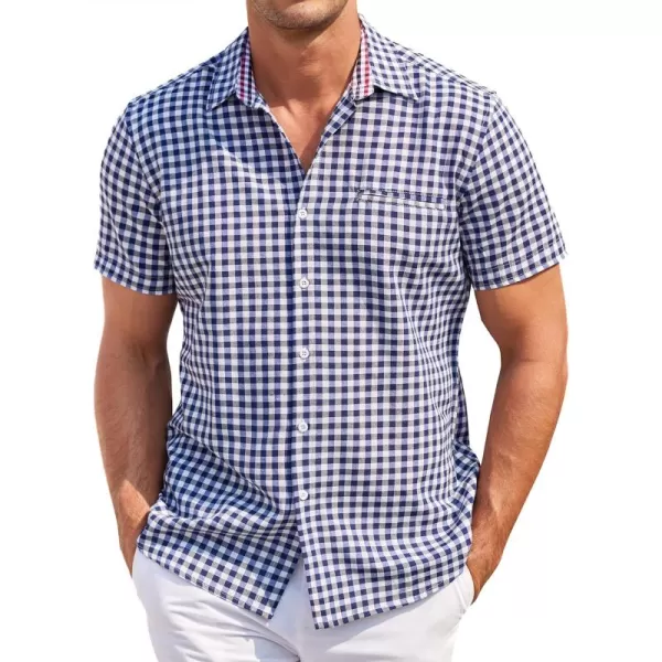 COOFANDY Men's Short Sleeve Oxford Dress Shirt Chambray Button Down Work Shirt Casual Plaid Collar Shirts