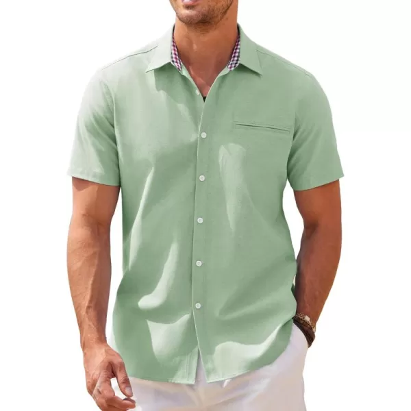 COOFANDY Men's Short Sleeve Oxford Dress Shirt Chambray Button Down Work Shirt Casual Plaid Collar Shirts
