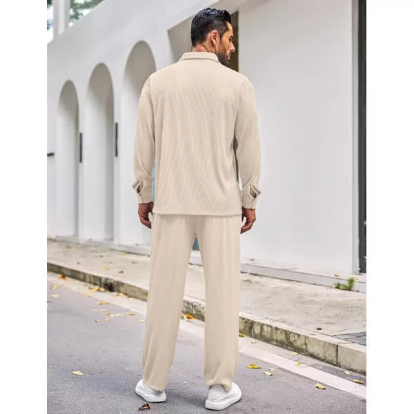 COOFANDY Men's 2 Piece Outfits Casual Long Sleeve Button Down Shirt and Pants Sets Loungewear Streetwear Walking Suits