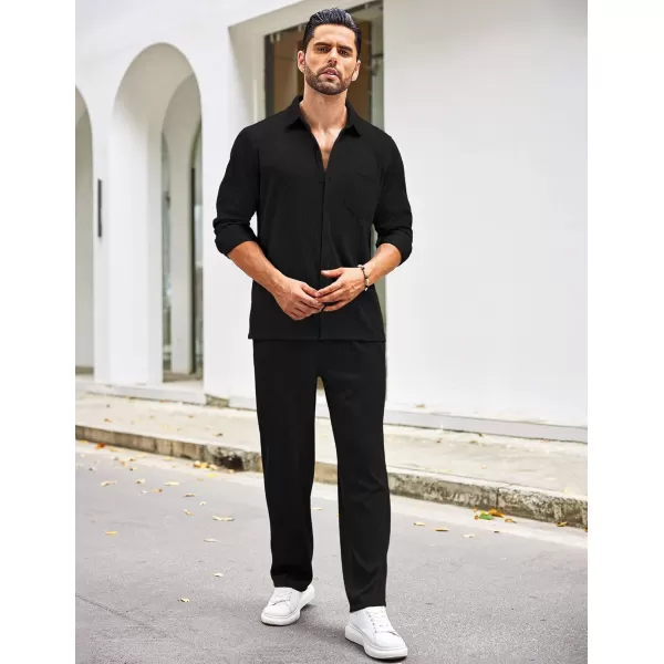 COOFANDY Men's 2 Piece Outfits Casual Long Sleeve Button Down Shirt and Pants Sets Loungewear Streetwear Walking Suits