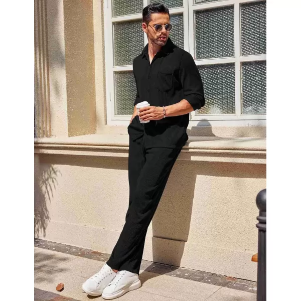 COOFANDY Men's 2 Piece Outfits Casual Long Sleeve Button Down Shirt and Pants Sets Loungewear Streetwear Walking Suits