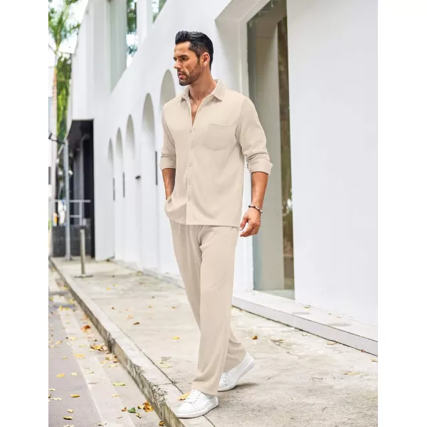 COOFANDY Men's 2 Piece Outfits Casual Long Sleeve Button Down Shirt and Pants Sets Loungewear Streetwear Walking Suits
