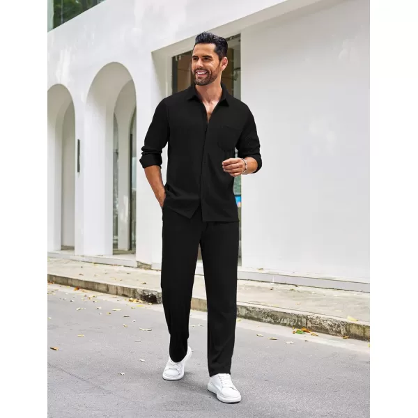 COOFANDY Men's 2 Piece Outfits Casual Long Sleeve Button Down Shirt and Pants Sets Loungewear Streetwear Walking Suits
