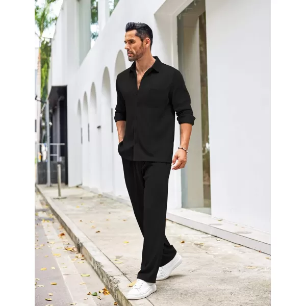 COOFANDY Men's 2 Piece Outfits Casual Long Sleeve Button Down Shirt and Pants Sets Loungewear Streetwear Walking Suits