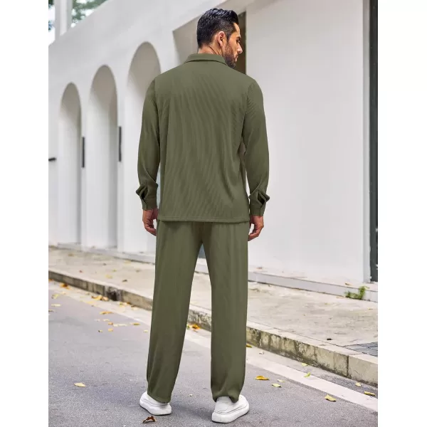 COOFANDY Men's 2 Piece Outfits Casual Long Sleeve Button Down Shirt and Pants Sets Loungewear Streetwear Walking Suits