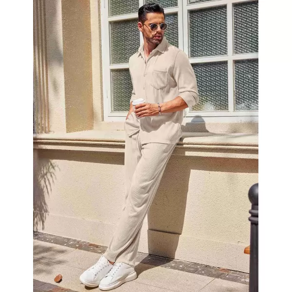 COOFANDY Men's 2 Piece Outfits Casual Long Sleeve Button Down Shirt and Pants Sets Loungewear Streetwear Walking Suits
