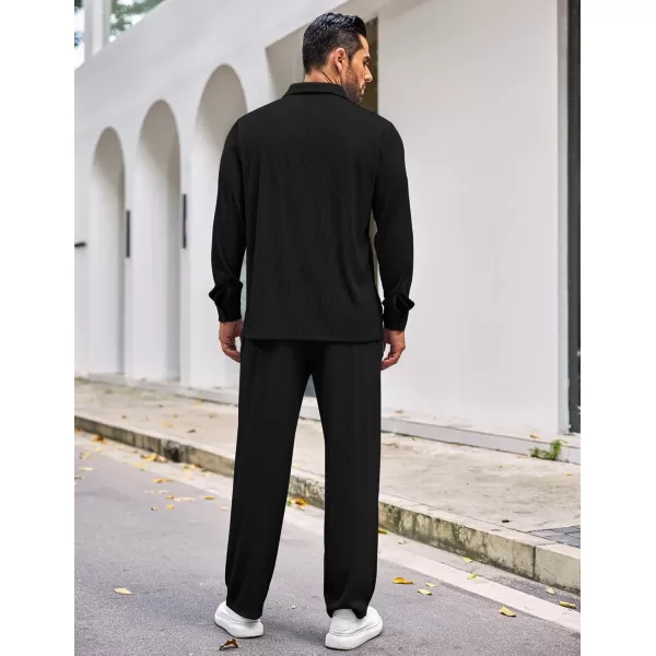 COOFANDY Men's 2 Piece Outfits Casual Long Sleeve Button Down Shirt and Pants Sets Loungewear Streetwear Walking Suits