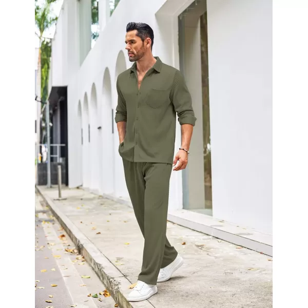 COOFANDY Men's 2 Piece Outfits Casual Long Sleeve Button Down Shirt and Pants Sets Loungewear Streetwear Walking Suits