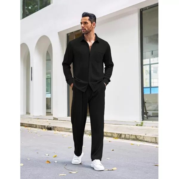 COOFANDY Men's 2 Piece Outfits Casual Long Sleeve Button Down Shirt and Pants Sets Loungewear Streetwear Walking Suits
