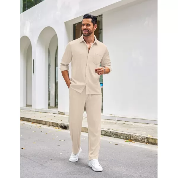 COOFANDY Men's 2 Piece Outfits Casual Long Sleeve Button Down Shirt and Pants Sets Loungewear Streetwear Walking Suits