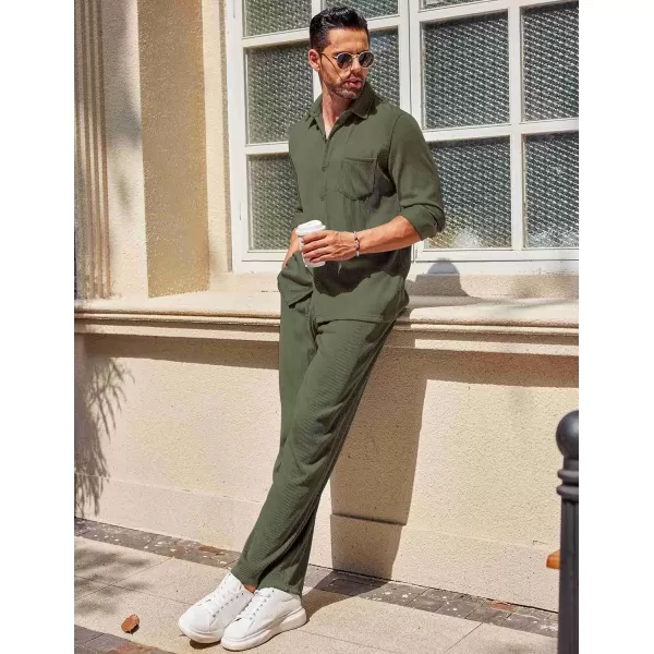 COOFANDY Men's 2 Piece Outfits Casual Long Sleeve Button Down Shirt and Pants Sets Loungewear Streetwear Walking Suits
