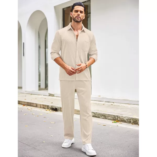 COOFANDY Men's 2 Piece Outfits Casual Long Sleeve Button Down Shirt and Pants Sets Loungewear Streetwear Walking Suits