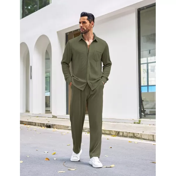 COOFANDY Men's 2 Piece Outfits Casual Long Sleeve Button Down Shirt and Pants Sets Loungewear Streetwear Walking Suits
