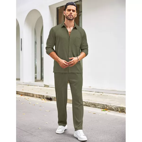 COOFANDY Men's 2 Piece Outfits Casual Long Sleeve Button Down Shirt and Pants Sets Loungewear Streetwear Walking Suits