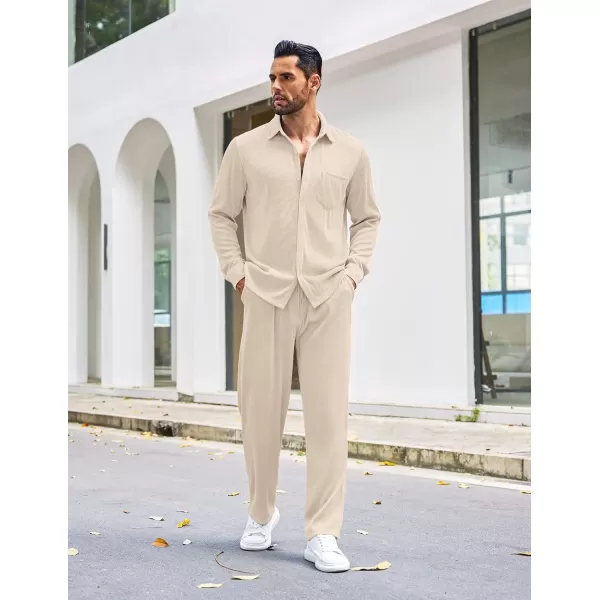 COOFANDY Men's 2 Piece Outfits Casual Long Sleeve Button Down Shirt and Pants Sets Loungewear Streetwear Walking Suits