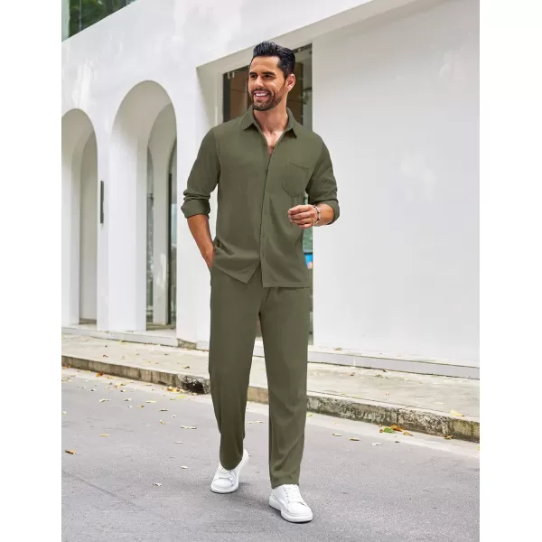 COOFANDY Men's 2 Piece Outfits Casual Long Sleeve Button Down Shirt and Pants Sets Loungewear Streetwear Walking Suits