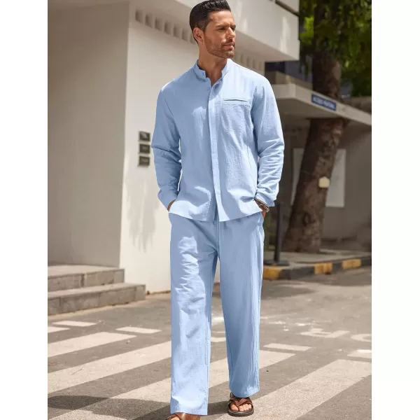 COOFANDY Mens 2 Pieces Cotton Linen Set Long Sleeve Button Up Shirt and Beach Pants Set Summer Yoga Outfits
