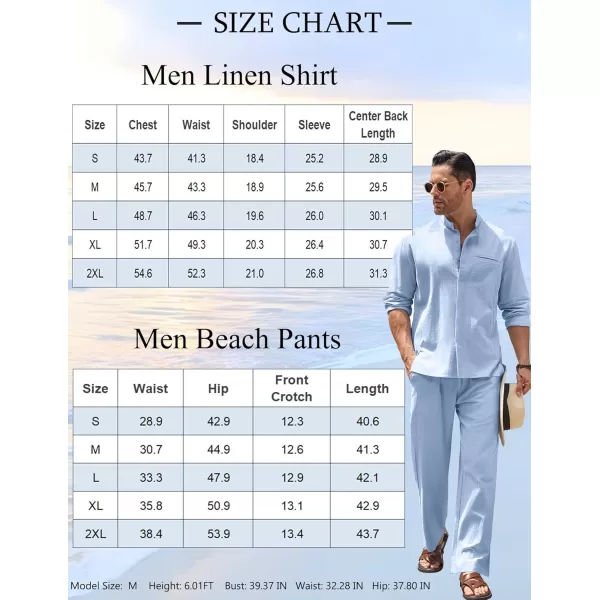 COOFANDY Mens 2 Pieces Cotton Linen Set Long Sleeve Button Up Shirt and Beach Pants Set Summer Yoga Outfits