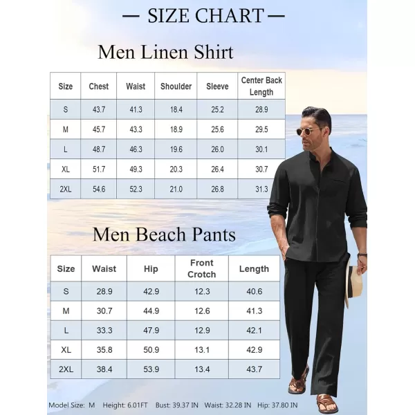 COOFANDY Mens 2 Pieces Cotton Linen Set Long Sleeve Button Up Shirt and Beach Pants Set Summer Yoga Outfits