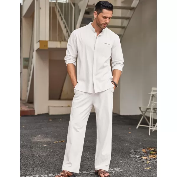 COOFANDY Mens 2 Pieces Cotton Linen Set Long Sleeve Button Up Shirt and Beach Pants Set Summer Yoga Outfits
