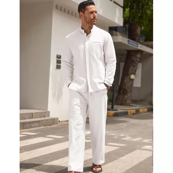 COOFANDY Mens 2 Pieces Cotton Linen Set Long Sleeve Button Up Shirt and Beach Pants Set Summer Yoga Outfits