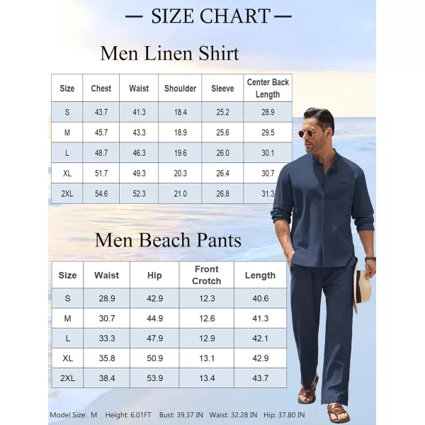 COOFANDY Mens 2 Pieces Cotton Linen Set Long Sleeve Button Up Shirt and Beach Pants Set Summer Yoga Outfits