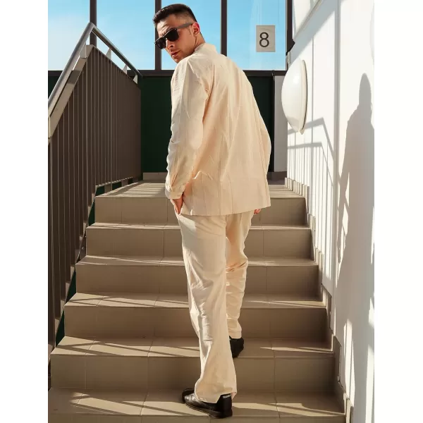 COOFANDY Mens 2 Pieces Cotton Linen Set Long Sleeve Button Up Shirt and Beach Pants Set Summer Yoga Outfits
