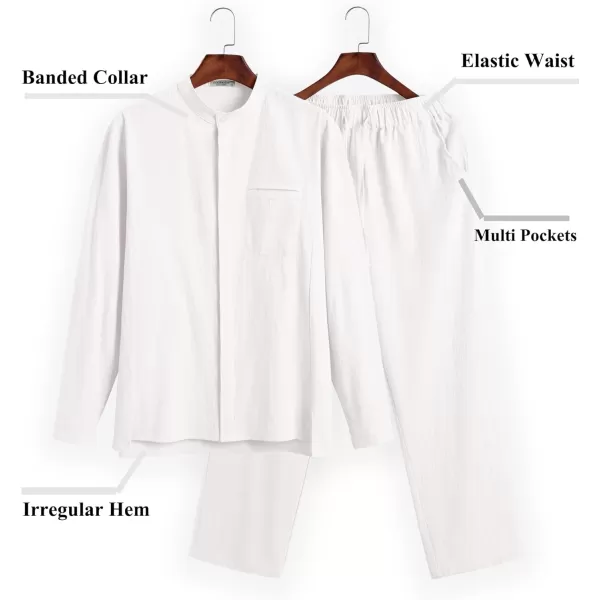 COOFANDY Mens 2 Pieces Cotton Linen Set Long Sleeve Button Up Shirt and Beach Pants Set Summer Yoga Outfits