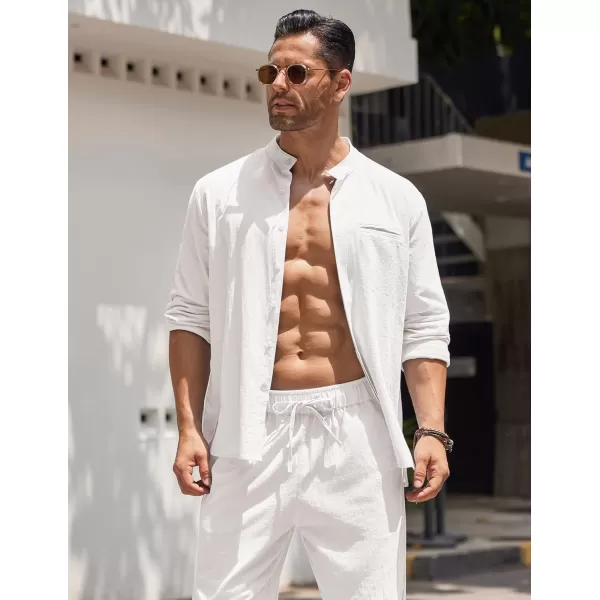 COOFANDY Mens 2 Pieces Cotton Linen Set Long Sleeve Button Up Shirt and Beach Pants Set Summer Yoga Outfits