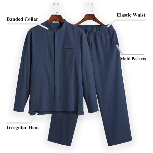 COOFANDY Mens 2 Pieces Cotton Linen Set Long Sleeve Button Up Shirt and Beach Pants Set Summer Yoga Outfits