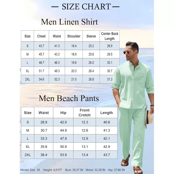 COOFANDY Mens 2 Pieces Cotton Linen Set Long Sleeve Button Up Shirt and Beach Pants Set Summer Yoga Outfits