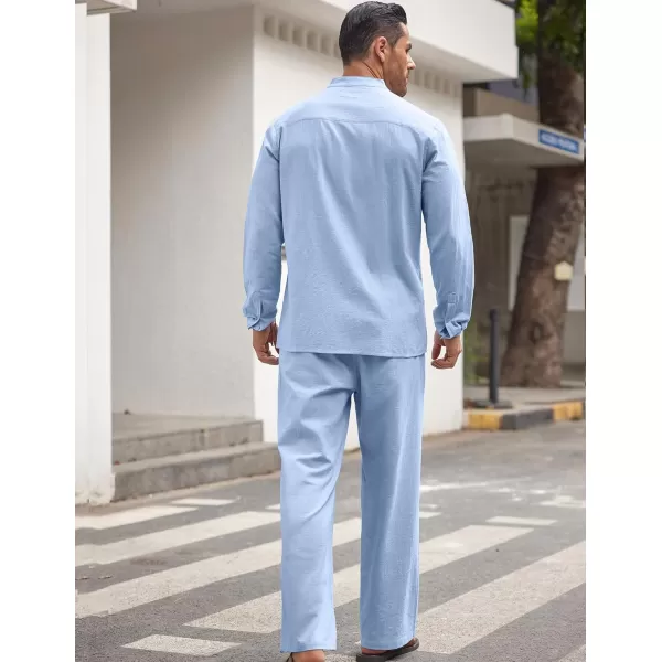 COOFANDY Mens 2 Pieces Cotton Linen Set Long Sleeve Button Up Shirt and Beach Pants Set Summer Yoga Outfits
