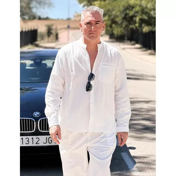 COOFANDY Mens 2 Pieces Cotton Linen Set Long Sleeve Button Up Shirt and Beach Pants Set Summer Yoga Outfits