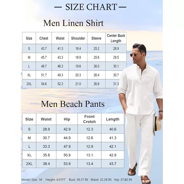 COOFANDY Mens 2 Pieces Cotton Linen Set Long Sleeve Button Up Shirt and Beach Pants Set Summer Yoga Outfits