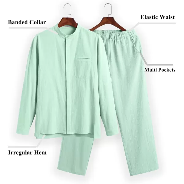 COOFANDY Mens 2 Pieces Cotton Linen Set Long Sleeve Button Up Shirt and Beach Pants Set Summer Yoga Outfits