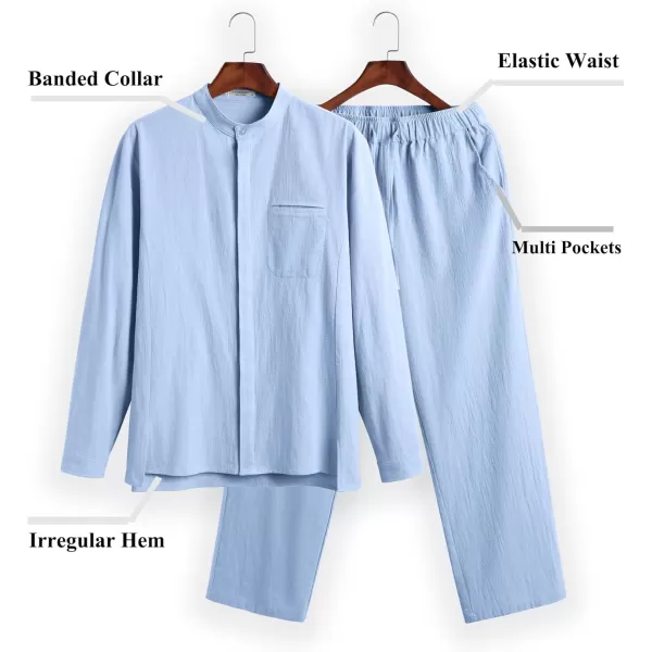 COOFANDY Mens 2 Pieces Cotton Linen Set Long Sleeve Button Up Shirt and Beach Pants Set Summer Yoga Outfits