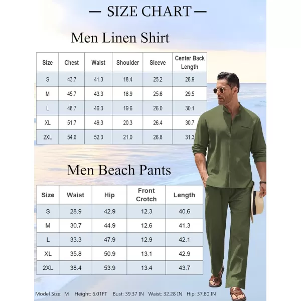 COOFANDY Mens 2 Pieces Cotton Linen Set Long Sleeve Button Up Shirt and Beach Pants Set Summer Yoga Outfits
