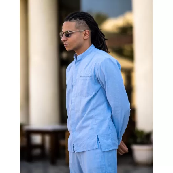 COOFANDY Mens 2 Pieces Cotton Linen Set Long Sleeve Button Up Shirt and Beach Pants Set Summer Yoga Outfits