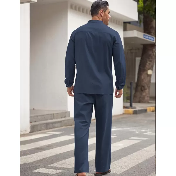 COOFANDY Mens 2 Pieces Cotton Linen Set Long Sleeve Button Up Shirt and Beach Pants Set Summer Yoga Outfits