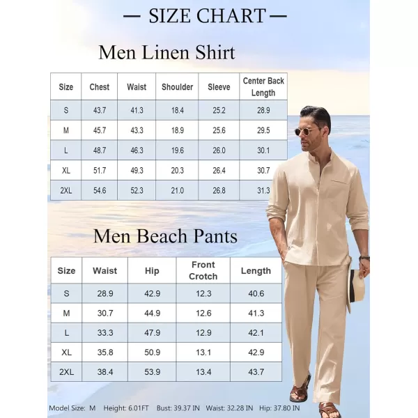 COOFANDY Mens 2 Pieces Cotton Linen Set Long Sleeve Button Up Shirt and Beach Pants Set Summer Yoga Outfits