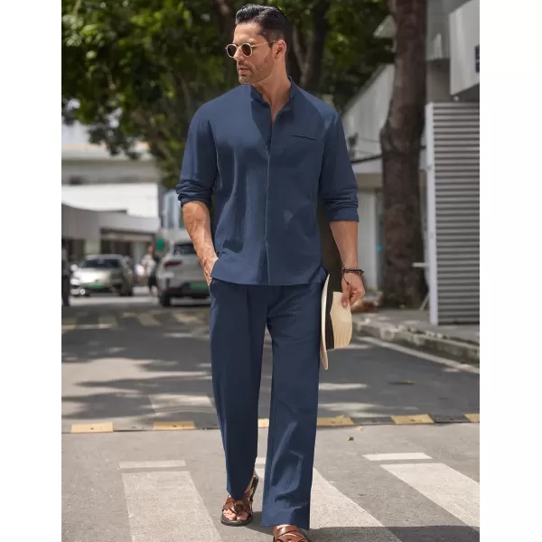 COOFANDY Mens 2 Pieces Cotton Linen Set Long Sleeve Button Up Shirt and Beach Pants Set Summer Yoga Outfits