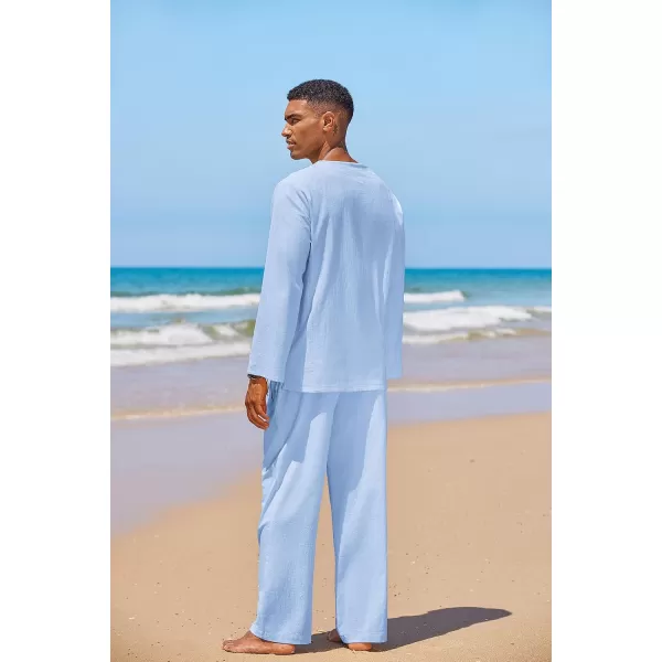 COOFANDY Men's 2 Pieces Cotton Linen Set Outfit Hippie Shirt and Pant Suit Beach Summer Renaissance Lace Up Henley Set