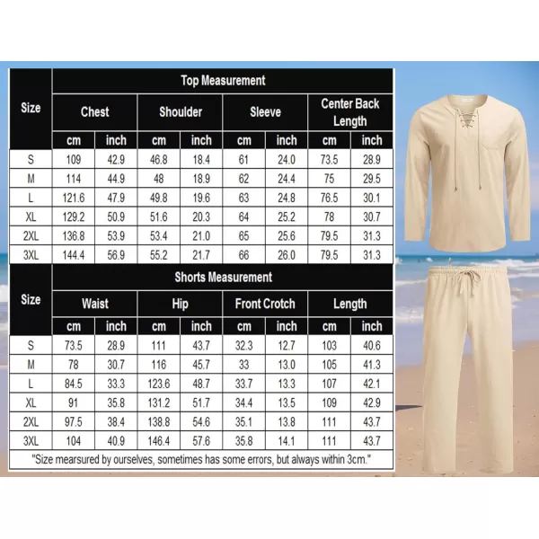 COOFANDY Men's 2 Pieces Cotton Linen Set Outfit Hippie Shirt and Pant Suit Beach Summer Renaissance Lace Up Henley Set