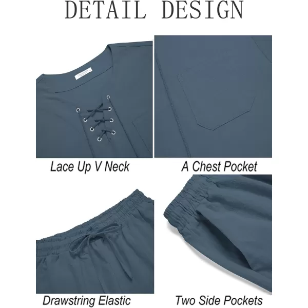 COOFANDY Men's 2 Pieces Cotton Linen Set Outfit Hippie Shirt and Pant Suit Beach Summer Renaissance Lace Up Henley Set