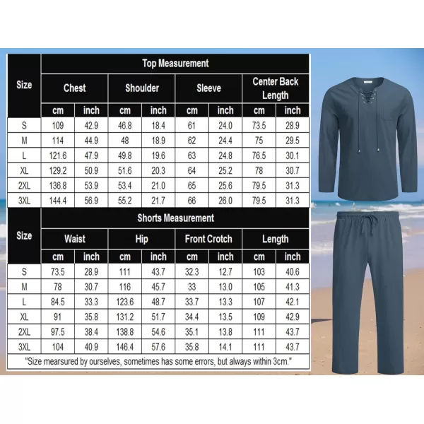 COOFANDY Men's 2 Pieces Cotton Linen Set Outfit Hippie Shirt and Pant Suit Beach Summer Renaissance Lace Up Henley Set