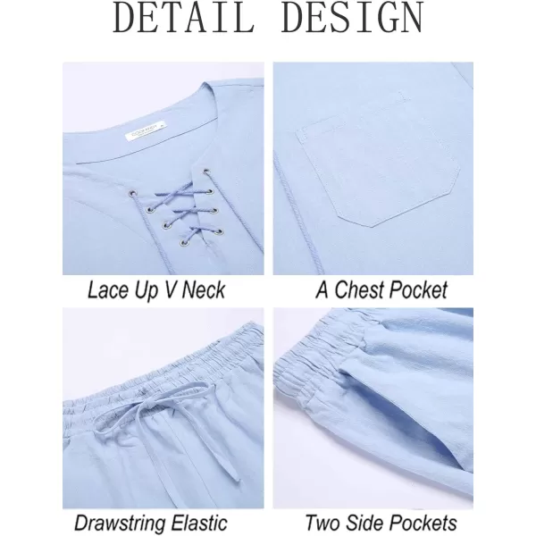 COOFANDY Men's 2 Pieces Cotton Linen Set Outfit Hippie Shirt and Pant Suit Beach Summer Renaissance Lace Up Henley Set