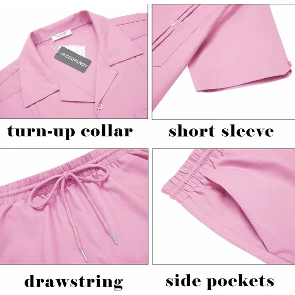 COOFANDY Men's 2 Pieces Guayabera Shirts Set Casual Linen Short Sleeve Button Down Shirts and Shorts Outfits
