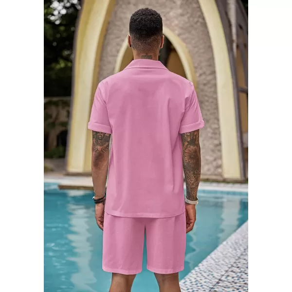 COOFANDY Men's 2 Pieces Guayabera Shirts Set Casual Linen Short Sleeve Button Down Shirts and Shorts Outfits
