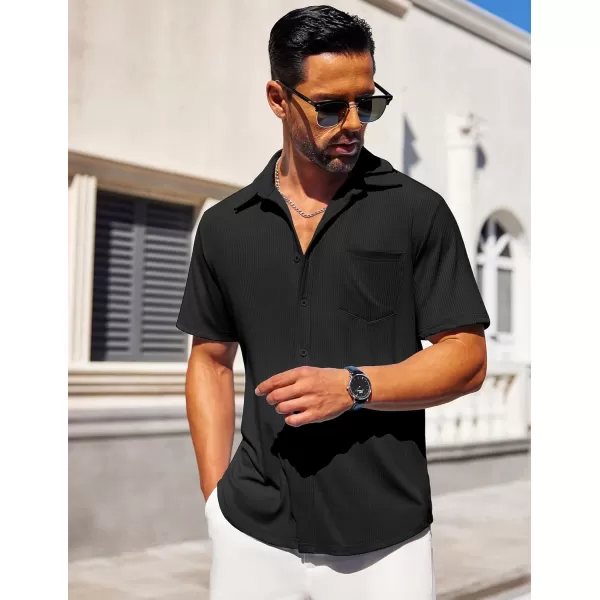 COOFANDY Mens Button Down Shirts Short Sleeve Casual Summer Beach Shirts Textured Shirt