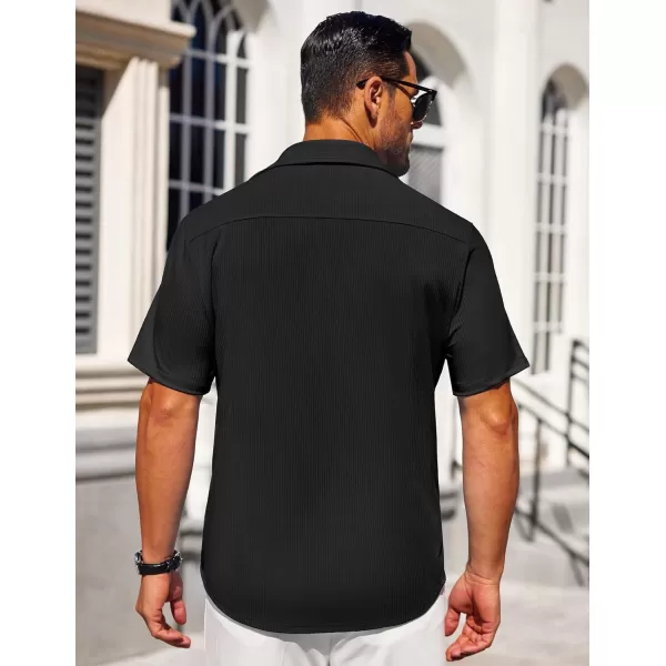 COOFANDY Mens Button Down Shirts Short Sleeve Casual Summer Beach Shirts Textured Shirt